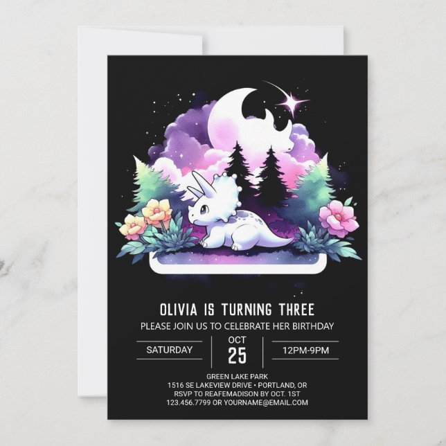 Watercolor Happy Triceratops Birthday Invitation (Front)