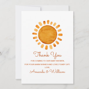 Watercolor Happy Yellow Sun Baby Shower Thank You  Card
