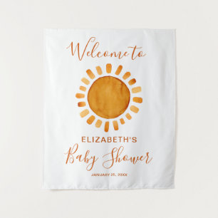  Watercolor Happy Yellow Sun Baby Shower Welcome  Tapestry