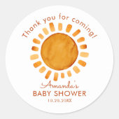 Watercolor Happy Yellow Sun Thank You Baby Shower  Classic Round Sticker (Front)