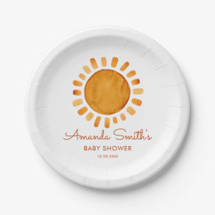 Watercolor Happy Yellow Sunshine Baby Shower  Paper Plate
