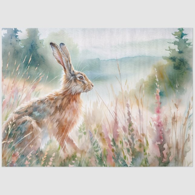 Watercolor Hare in Meadow Tissue Paper (Front)
