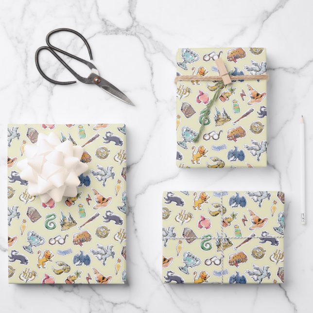 Watercolor Harry Potter Icons Wrapping Paper Sheet (Front)