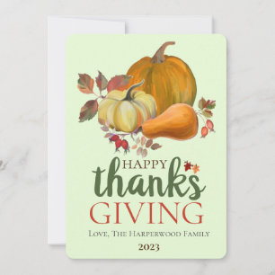 Watercolor Harvest autumn happy thanksgiving  Holiday Card