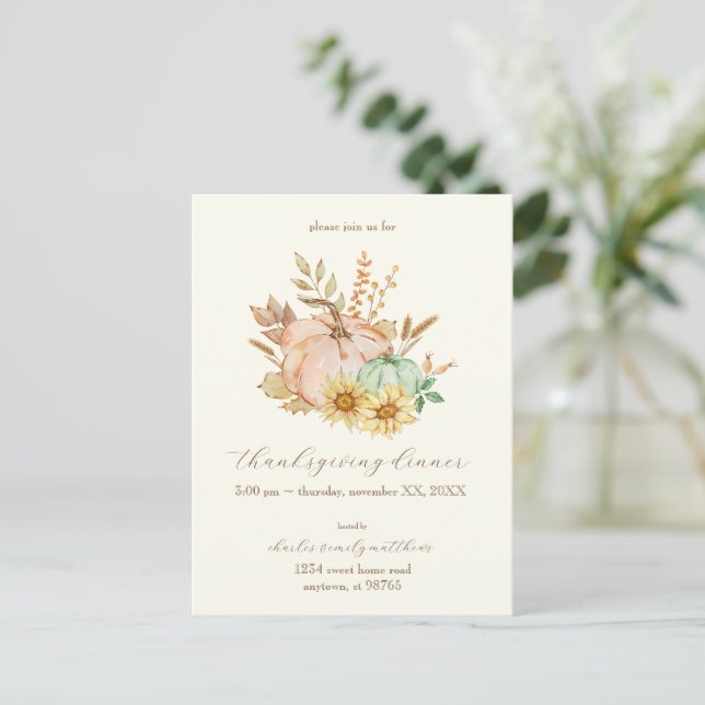 Watercolor Harvest Customizable Thanksgiving  Postcard (Standing Front)