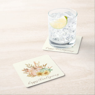 Watercolor Harvest Customizable Thanksgiving Square Paper Coaster