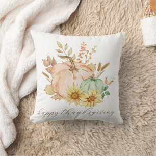 Watercolor Harvest Customizable Thanksgiving Throw Pillow