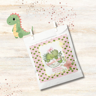 Watercolor Hatching Dino Girl Baby Shower Goodie  Favour Bag