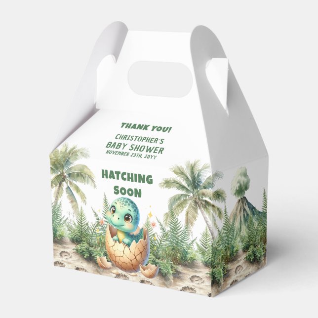Watercolor Hatching Soon Dino Baby Favour Box (Front Side)