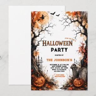 Watercolor Haunted Forest Halloween Party Invitation