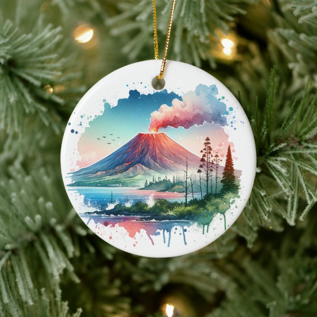Watercolor Hawaii Volcanoes National Park Ceramic Ornament (Tree)