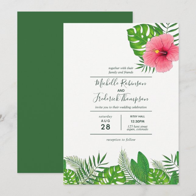 Watercolor Hawaiian Aloha Luau Wedding Invitation (Front/Back)