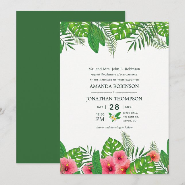 Watercolor Hawaiian Aloha Luau Wedding Invitation (Front/Back)