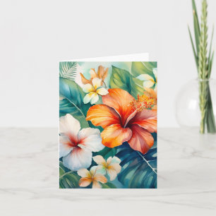Watercolor Hawaiian Garden Tropical Hibiscus Note Card