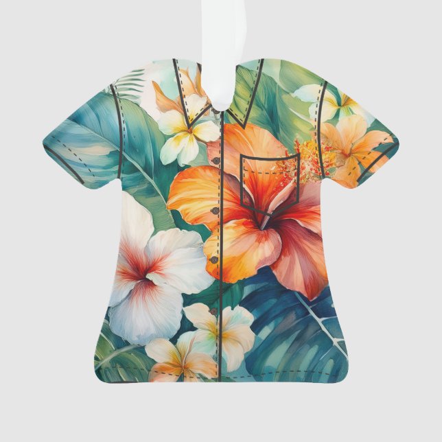 Watercolor Hawaiian Garden Tropical Hibiscus Ornament (Front)