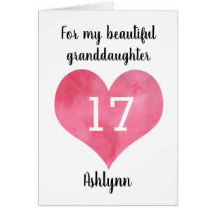 Watercolor Heart 17e Birthday Granddaughter