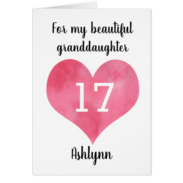 Watercolor Heart 17th Birthday Granddaughter (Front)