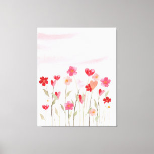 Watercolor Heart and Flowers Canvas Print