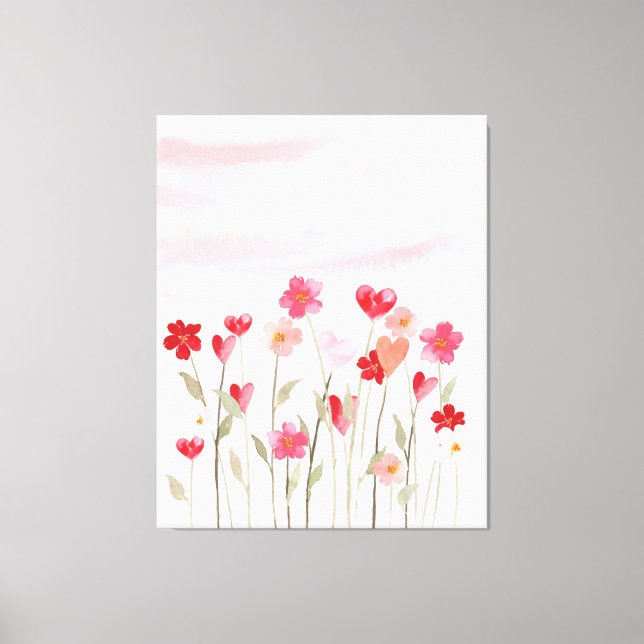 Watercolor Heart and Flowers  Canvas Print (Front)
