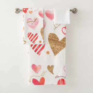watercolor heart  bath towel set