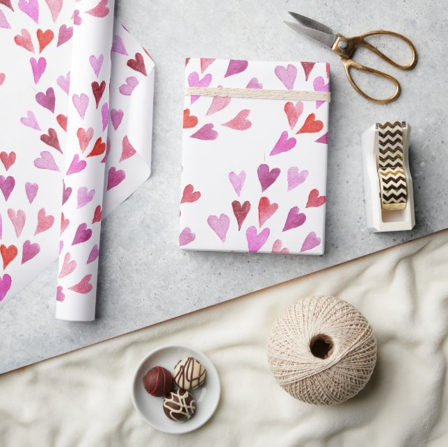 Watercolor heart bouquets Valentine's Day Wrapping Paper (Crafts)
