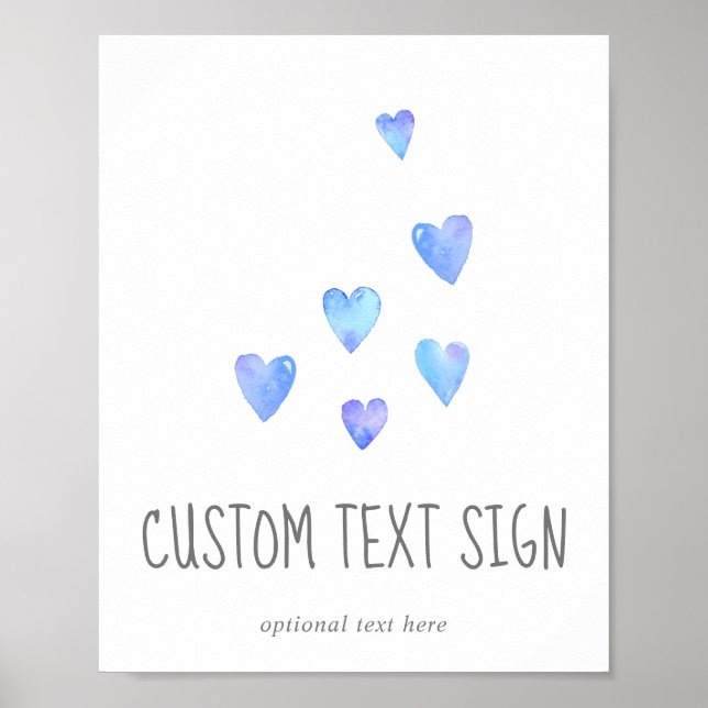 Watercolor Heart Boy Baby Shower Custom Text Sign (Front)