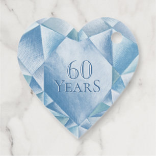 Watercolor Heart Diamond 60th Marriage Anniversary Favour Tags