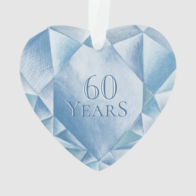 Watercolor Heart Diamond 60th Marriage Anniversary Ornament (Back)