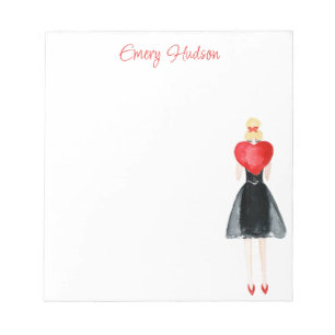 Watercolor Heart Fashion Girl Notepad