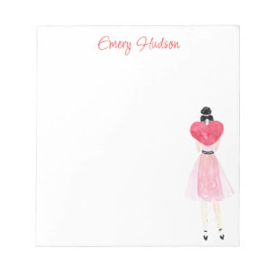 Watercolor Heart Fashion Girl Notepad