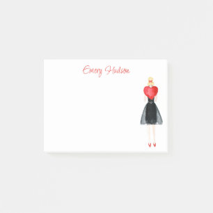 Watercolor Heart Fashion Girl Post-it Notes