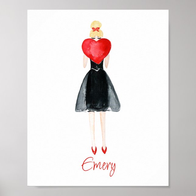 Watercolor Heart Fashion Girl Poster (Front)