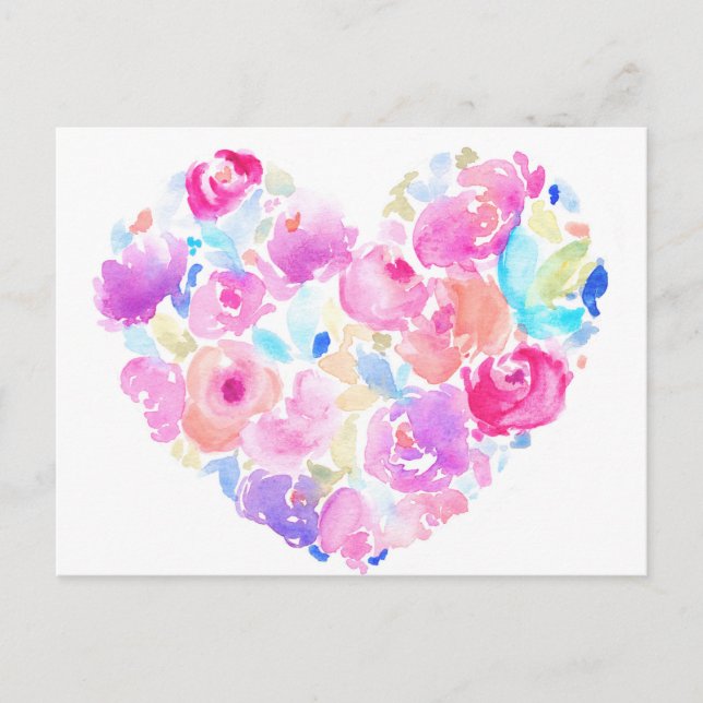 Watercolor Heart. Flower Heart Postcard (Front)