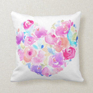 Watercolor Heart. Flower Heart Throw Pillow