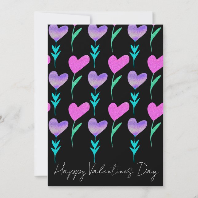 Watercolor Heart Flower Patterned Valentines   Invitation (Front)
