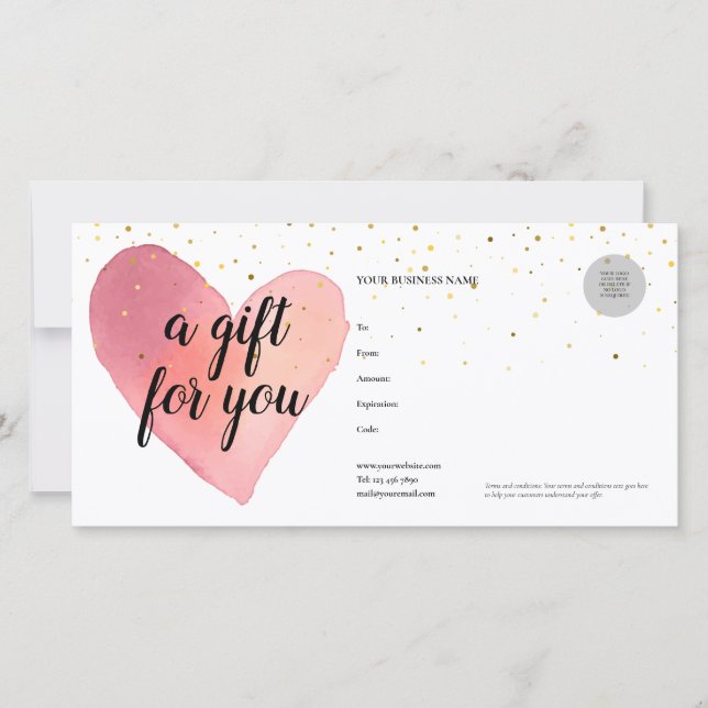Watercolor Heart Gold Sprinkles Gift Certificate (Front)