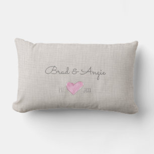 Watercolor Heart Love Couple NAMES Est. YEAR  Lumbar Pillow