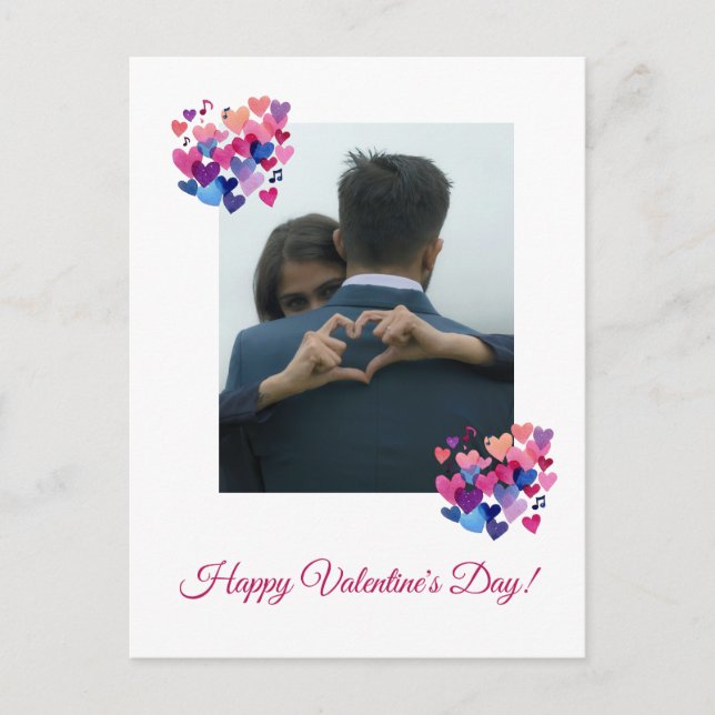Watercolor Heart Melody Valentine's Day Postcard (Front)