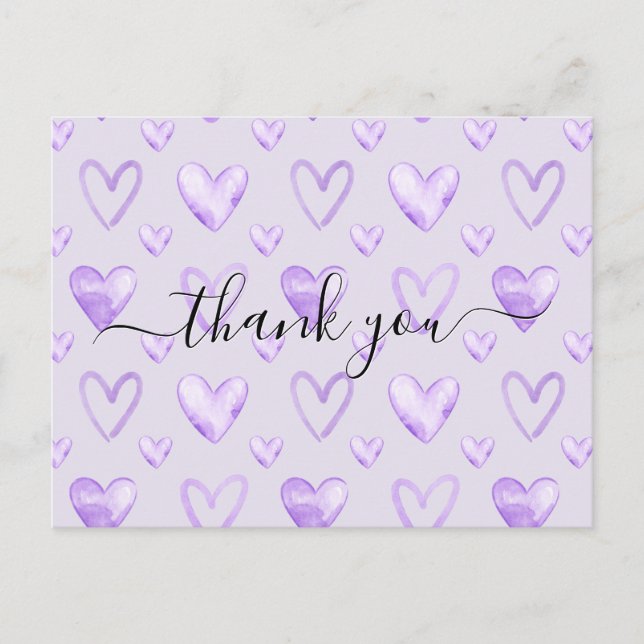 Watercolor Heart Pale Purple Baby Shower Thank You Postcard (Front)