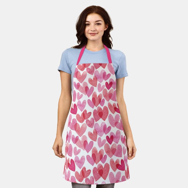 Watercolor Heart Pattern Apron (Worn)