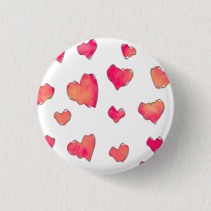 Watercolor Heart Pattern Art  1 Inch Round Button