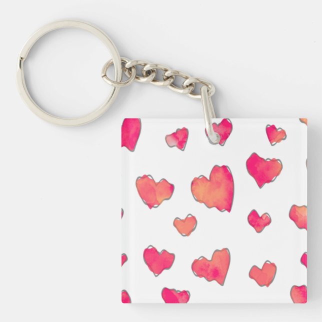 Watercolor Heart Pattern Art Keychain (Front)