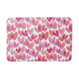 Watercolor Heart Pattern Bath Mat