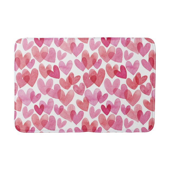 Watercolor Heart Pattern Bath Mat (Front)