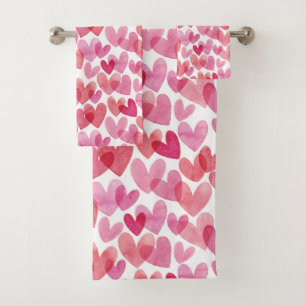 Watercolor Heart Pattern Bath Towel Set