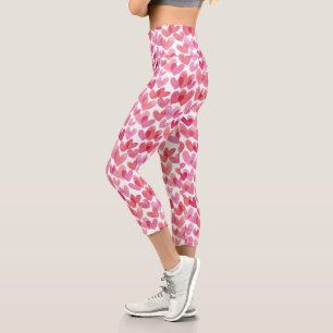 Watercolor Heart Pattern Capri Leggings