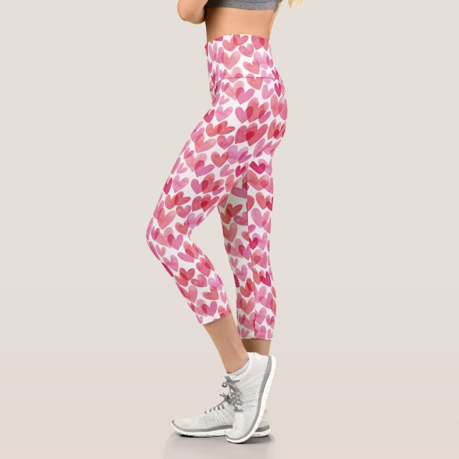 Watercolor Heart Pattern Capri Leggings (Left)