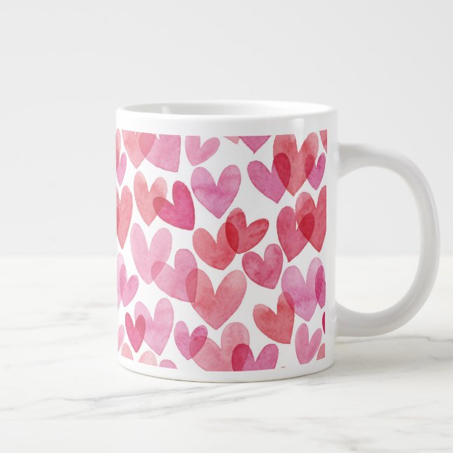 Watercolor Heart Pattern Large Coffee Mug (Right)