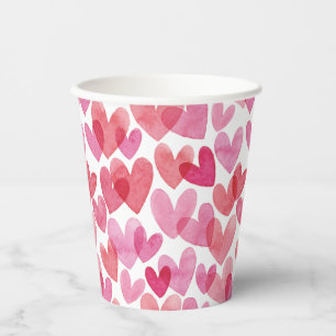 Watercolor Heart Pattern Paper Cups