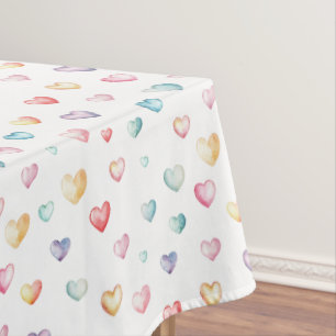 Watercolor Heart Pattern Pastel Baby Shower Tablecloth